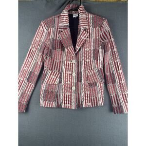 CAbi Red and Blue Nautical Tweed Blazer Style #6082 Size XS